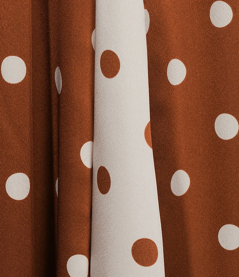 Sugarlips Plus Size Chocolate Mixed Dot V-Neck Short Sleeve Godet Hem Satin Maxi Dress