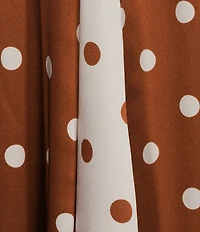 Sugarlips Plus Size Chocolate Mixed Dot V-Neck Short Sleeve Godet Hem Satin Maxi Dress