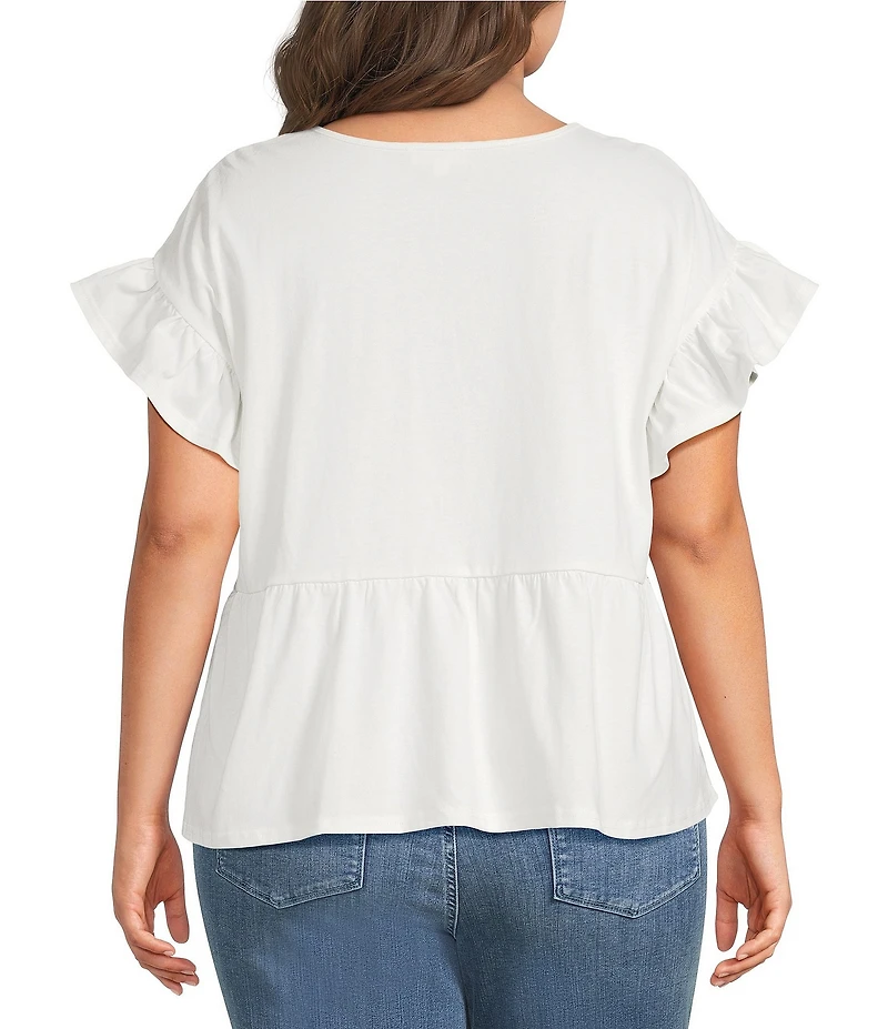 Sugarlips Plus Size Delilah Round Neck Ruffle Short Sleeve Peplum Top