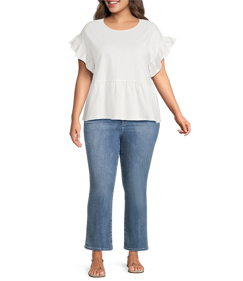 Sugarlips Plus Size Delilah Round Neck Ruffle Short Sleeve Peplum Top