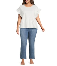 Sugarlips Plus Size Delilah Round Neck Ruffle Short Sleeve Peplum Top