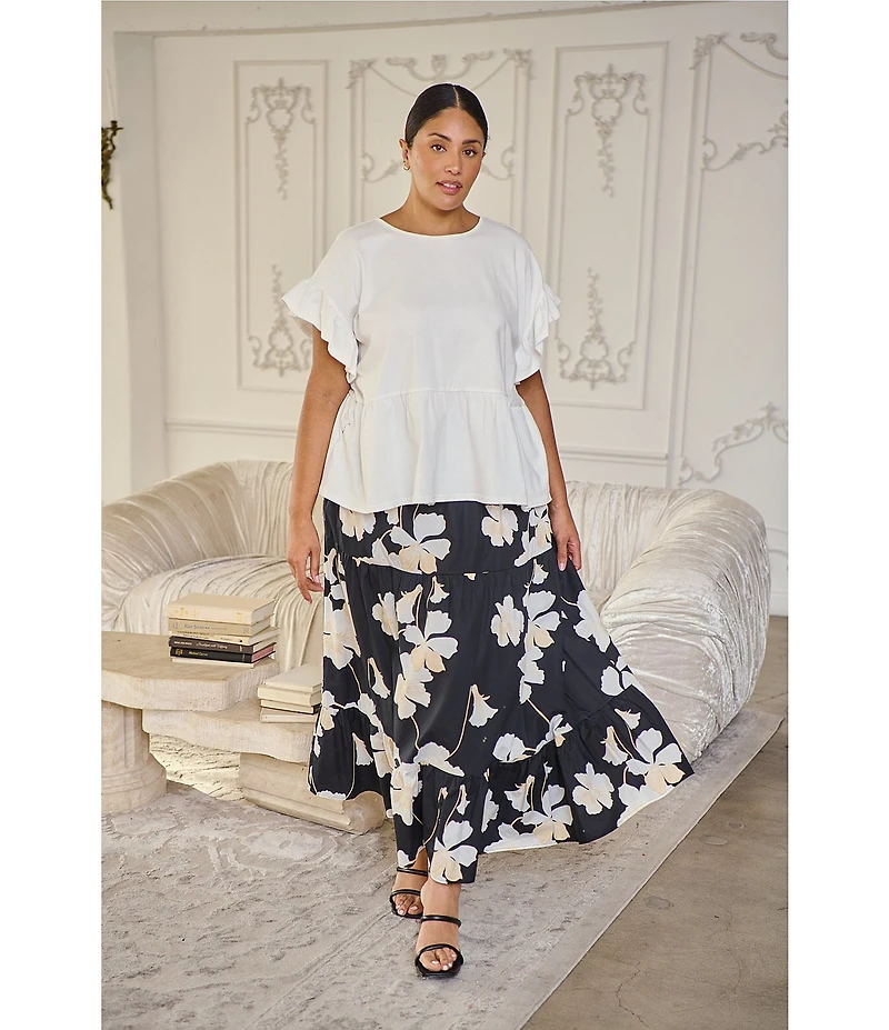 Sugarlips Plus Size Delilah Round Neck Ruffle Short Sleeve Peplum Top