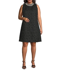 Sugarlips Plus Size Elma Floral Jacquard Rhinestone Mock Neck Sleeveless Mini Dress
