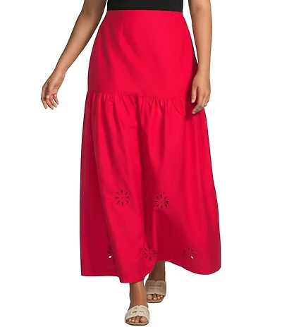 Sugarlips Plus Size Embroidered Eyelet High Rise Coordinating Maxi Skirt