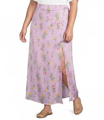 Sugarlips Plus Size Floral Kenzie High-Rise Satin Maxi Skirt