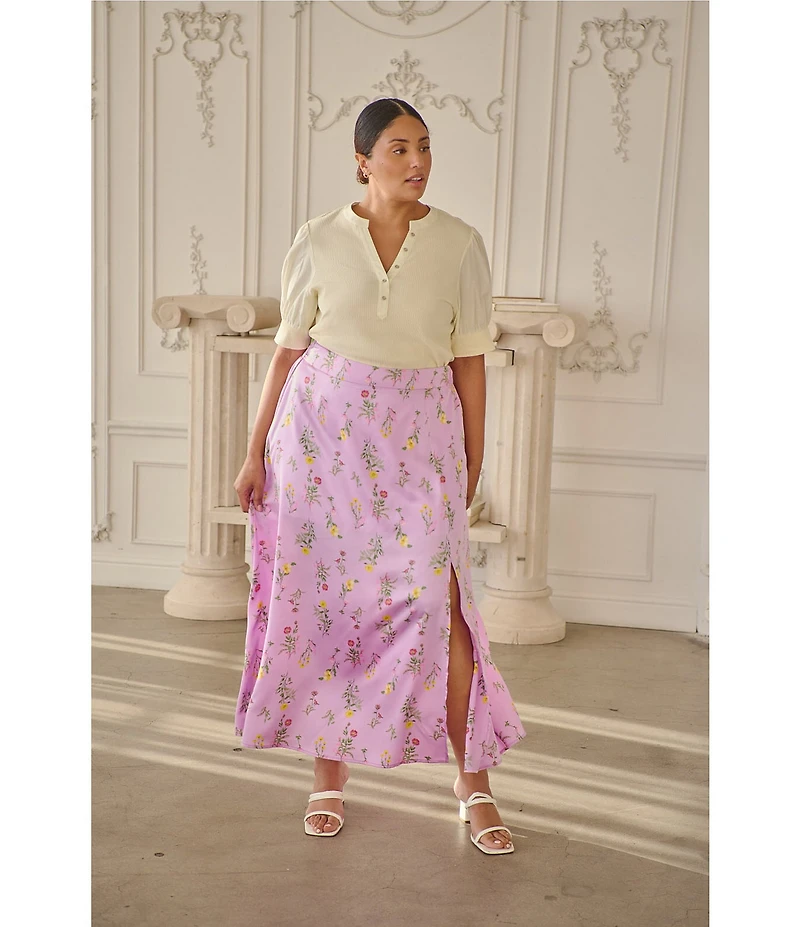 Sugarlips Plus Size Floral Kenzie High-Rise Satin Maxi Skirt