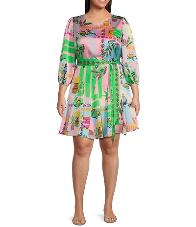 Sugarlips Plus Size Floral Long Sleeve Satin Mini Dress