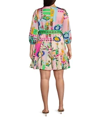Sugarlips Plus Size Floral Long Sleeve Satin Mini Dress