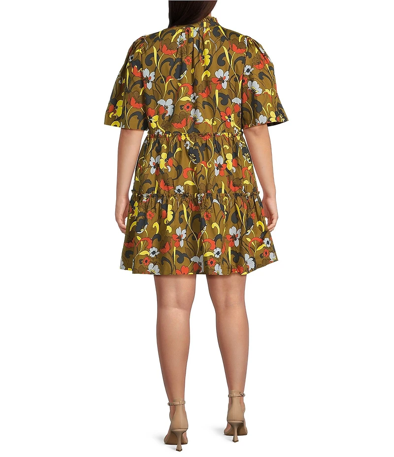 Sugarlips Plus Size Folk Floral Printed Dixie Short Sleeve Mini Dress