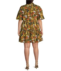 Sugarlips Plus Size Folk Floral Printed Dixie Short Sleeve Mini Dress