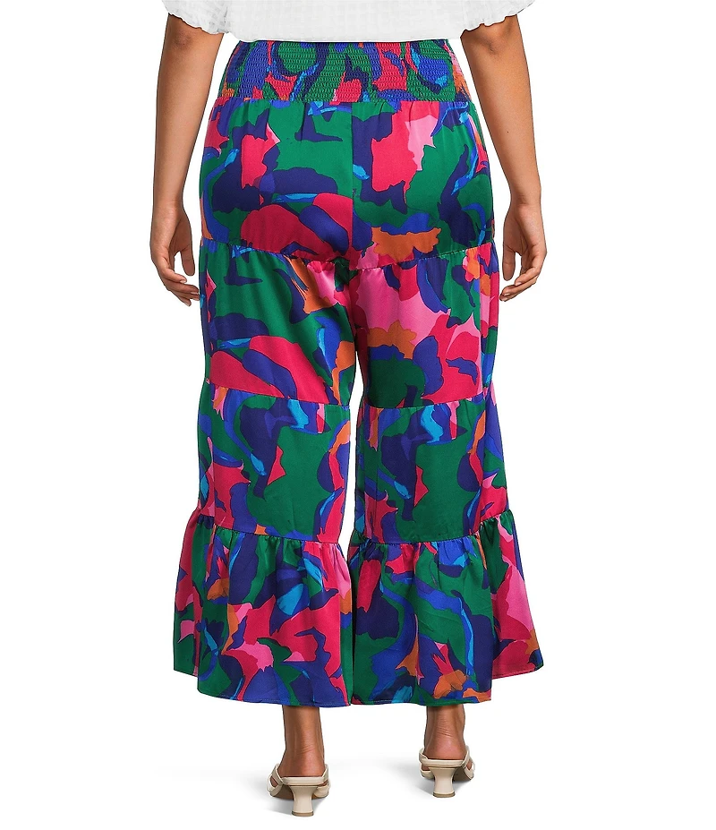 Sugarlips Plus Size Gem Tone Abstract Printed Satin Wide Leg Pants