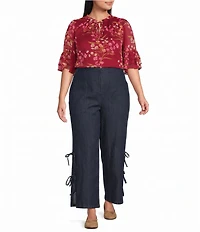 Sugarlips Plus Size Ginnie Floral Print Keyhole Neck Ruffle Half Sleeve Top
