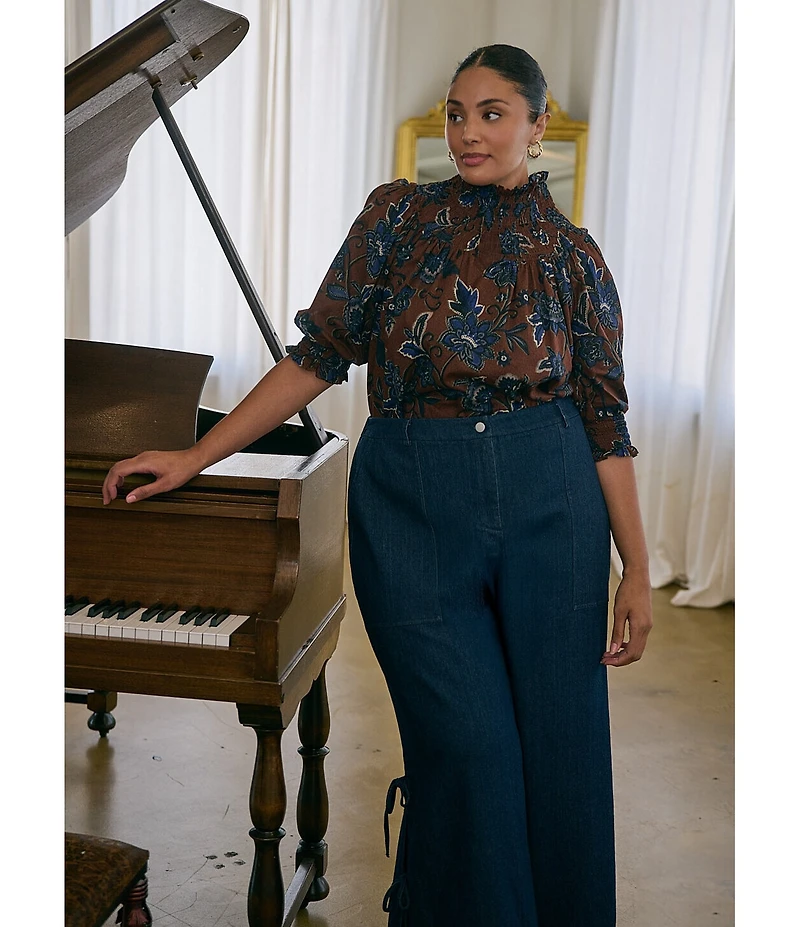 Sugarlips Plus Size High Waisted Wide Leg with Side Bow Denim Jeans