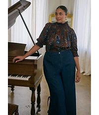 Sugarlips Plus Size High Waisted Wide Leg with Side Bow Denim Jeans