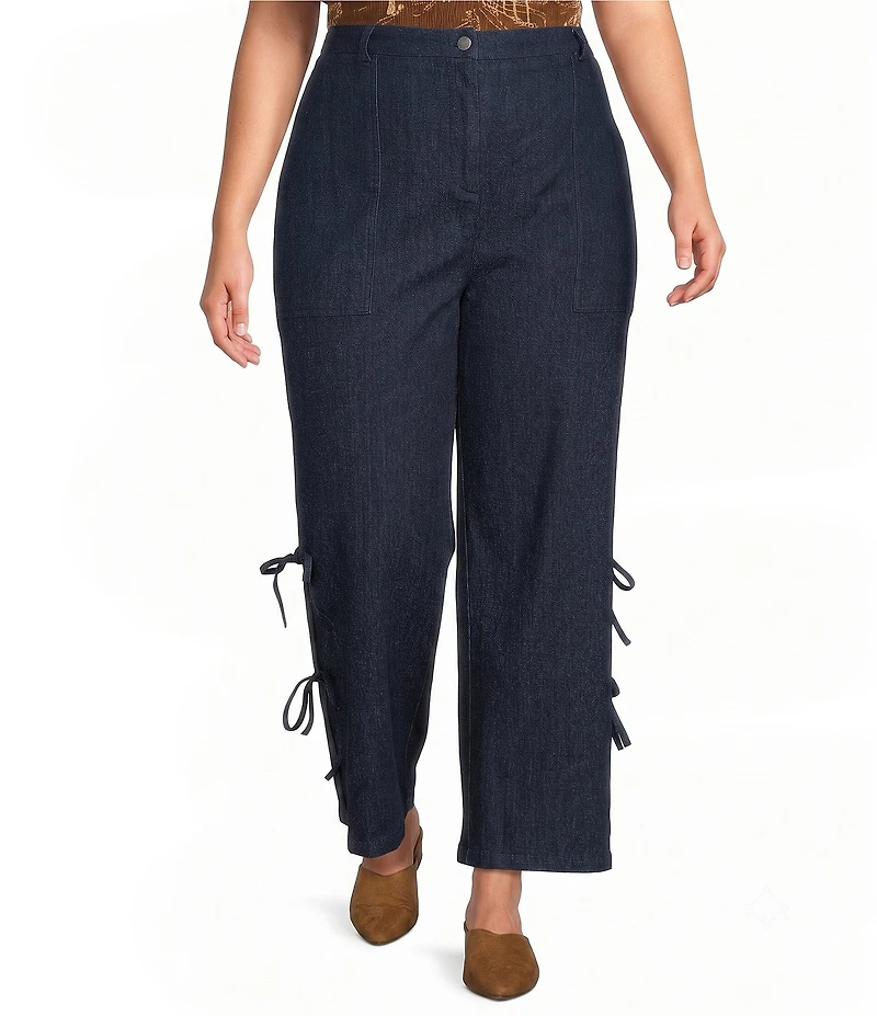 Sugarlips Plus Size High Waisted Wide Leg with Side Bow Denim Jeans
