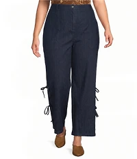 Sugarlips Plus Size High Waisted Wide Leg with Side Bow Denim Jeans