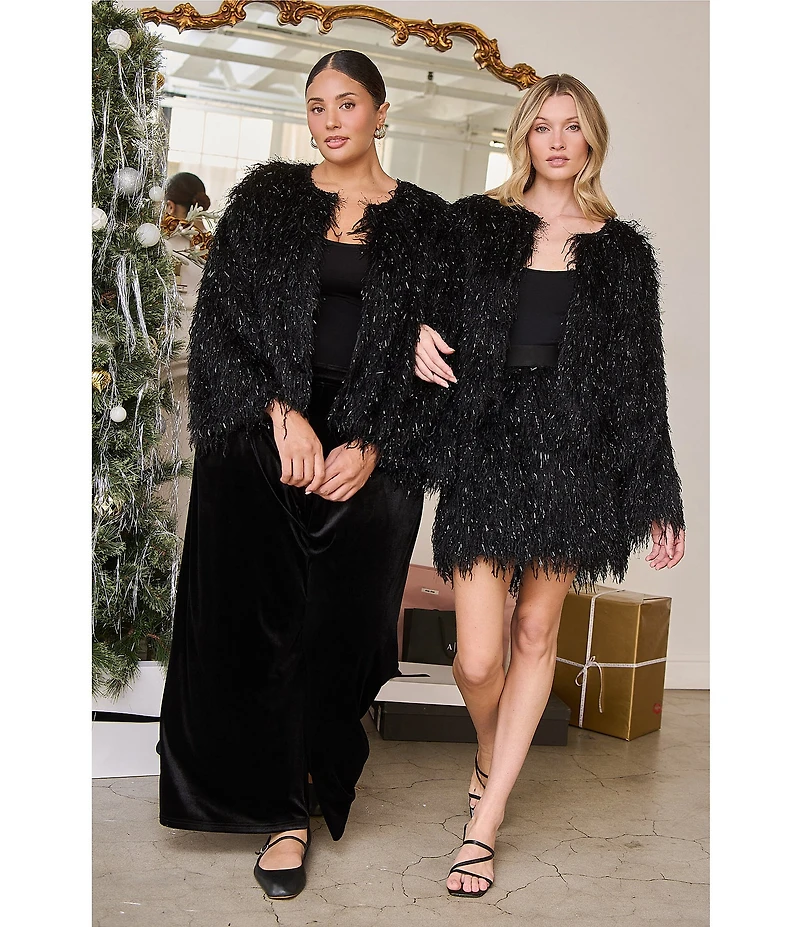 Sugarlips Plus Size Himari Metallic Fringe Crew Neck Long Sleeve Jacket