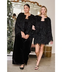 Sugarlips Plus Size Himari Metallic Fringe Crew Neck Long Sleeve Jacket