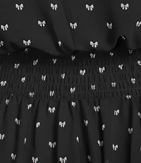 Sugarlips Plus Size Irene Bow Printed Long Sleeve Smocked Midi Dress