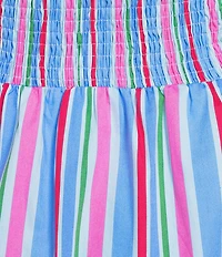 Sugarlips Plus Size Jaimie Striped Print Tiered V-Neck Ruffle Sleeve Poplin Midi Dress