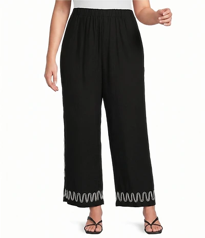 Sugarlips Plus Size Jaren Floral Embroidered Wide Leg Coordinating Linen Pants