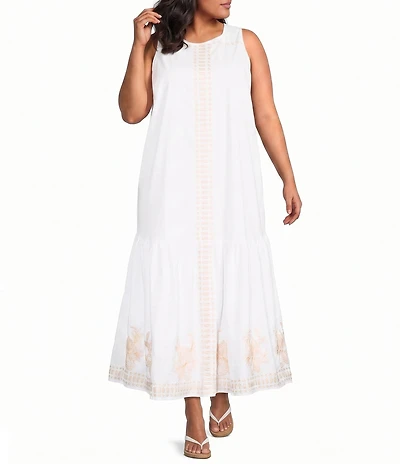 Sugarlips Plus Size Jilliani Embriodered Round Neck Sleeveless Maxi Shift Dress