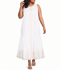 Sugarlips Plus Size Jilliani Embriodered Round Neck Sleeveless Maxi Shift Dress