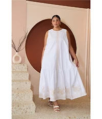 Sugarlips Plus Size Jilliani Embriodered Round Neck Sleeveless Maxi Shift Dress