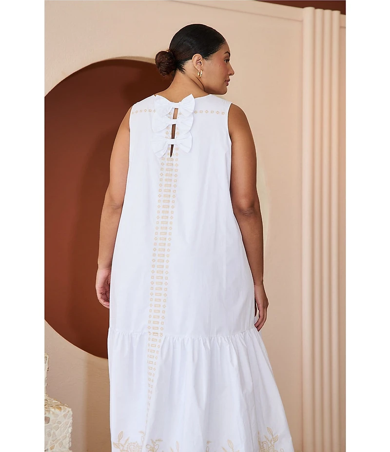 Sugarlips Plus Size Jilliani Embriodered Round Neck Sleeveless Maxi Shift Dress
