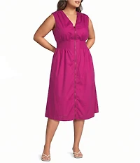 Sugarlips Plus Size Joslyn Zip Front V-Neck Sleeveless A-Line Midi Dress
