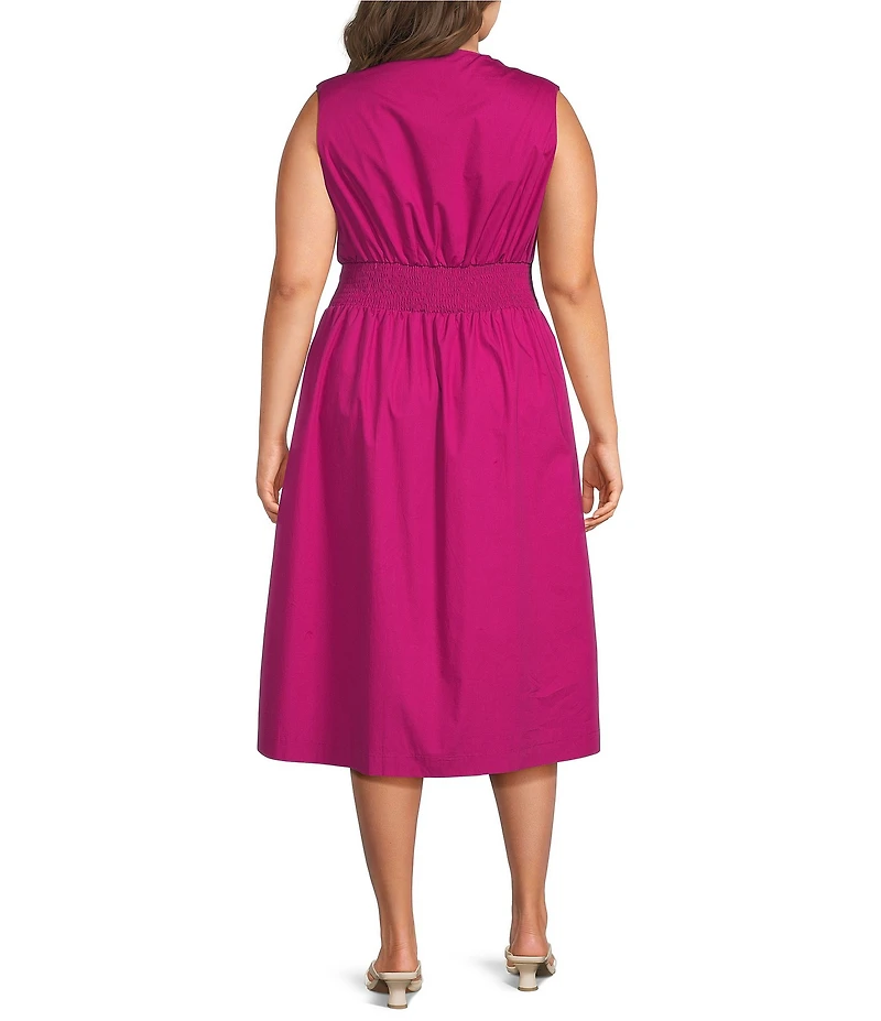 Sugarlips Plus Size Joslyn Zip Front V-Neck Sleeveless A-Line Midi Dress