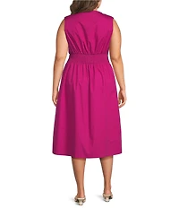 Sugarlips Plus Size Joslyn Zip Front V-Neck Sleeveless A-Line Midi Dress