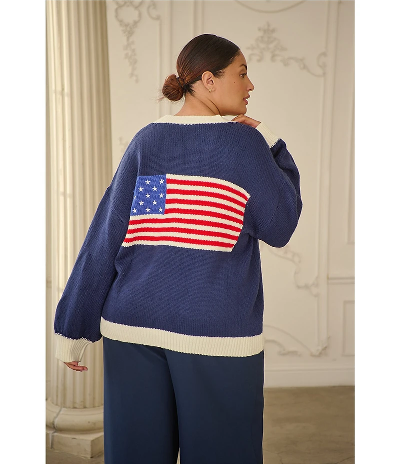 Sugarlips Plus Size Julius American Flag V-Neck Long Sleeve Cardigan