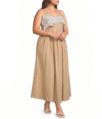 Sugarlips Plus Size Kalani Floral Embroidery Square Neck Sleeveless Pleated Maxi Dress