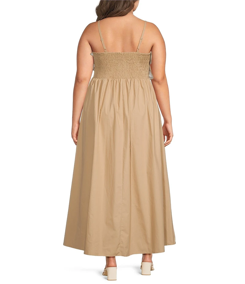 Sugarlips Plus Size Kalani Floral Embroidery Square Neck Sleeveless Pleated Maxi Dress