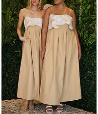 Sugarlips Plus Size Kalani Floral Embroidery Square Neck Sleeveless Pleated Maxi Dress