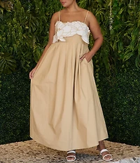Sugarlips Plus Size Kalani Floral Embroidery Square Neck Sleeveless Pleated Maxi Dress