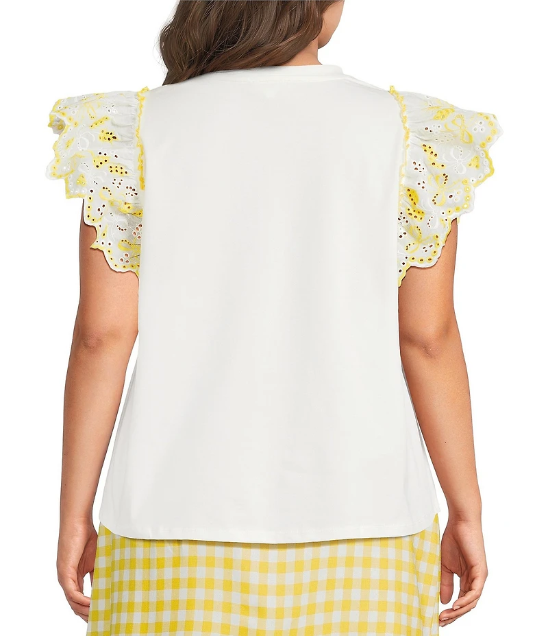 Sugarlips Plus Size Keny Round Neck Ruffle Cap Sleeve Knit Top