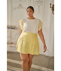 Sugarlips Plus Size Keny Round Neck Ruffle Cap Sleeve Knit Top