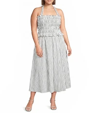 Sugarlips Plus Size Kolin Striped Print Halter Neck Sleeveless Smocked Midi Dress