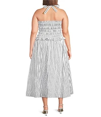 Sugarlips Plus Size Kolin Striped Print Halter Neck Sleeveless Smocked Midi Dress