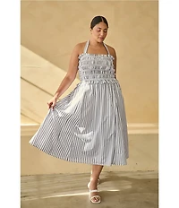 Sugarlips Plus Size Kolin Striped Print Halter Neck Sleeveless Smocked Midi Dress