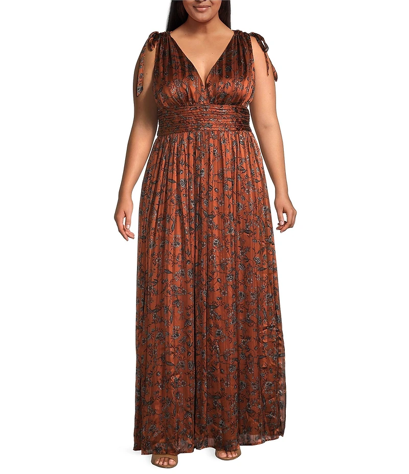 Sugarlips Plus Size Leoben Floral Printed Pleated Long Dress