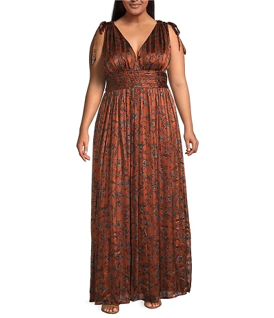 Sugarlips Plus Size Leoben Floral Printed Pleated Long Dress