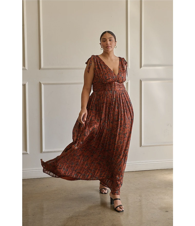 Sugarlips Plus Size Leoben Floral Printed Pleated Long Dress