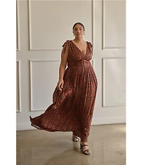 Sugarlips Plus Size Leoben Floral Printed Pleated Long Dress