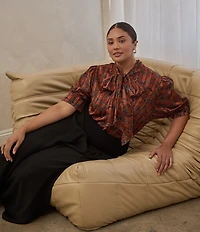 Sugarlips Plus Size Leoben Puffed Sleeve Floral Printed Top