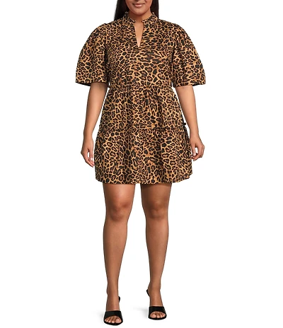 Sugarlips Plus Size Leopard Printed Short Sleeve A-Line Dress
