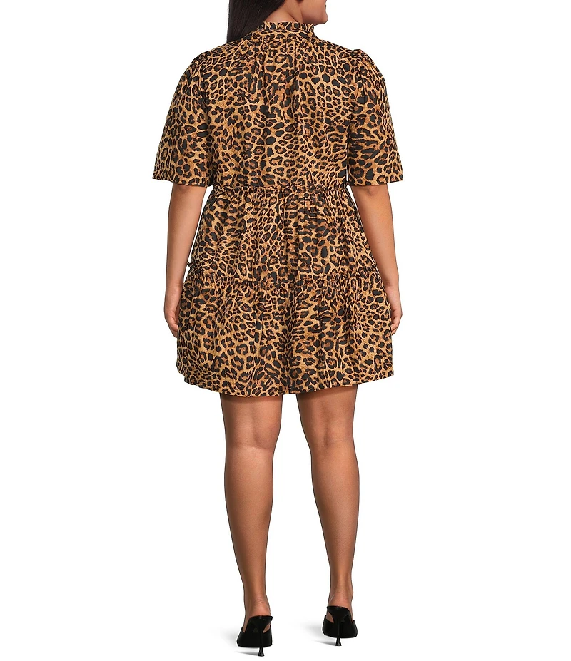 Sugarlips Plus Size Leopard Printed Short Sleeve A-Line Dress