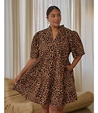 Sugarlips Plus Size Leopard Printed Short Sleeve A-Line Dress